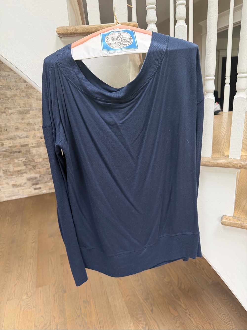 Athleta Navy Long-Sleeve Drape Neck Top